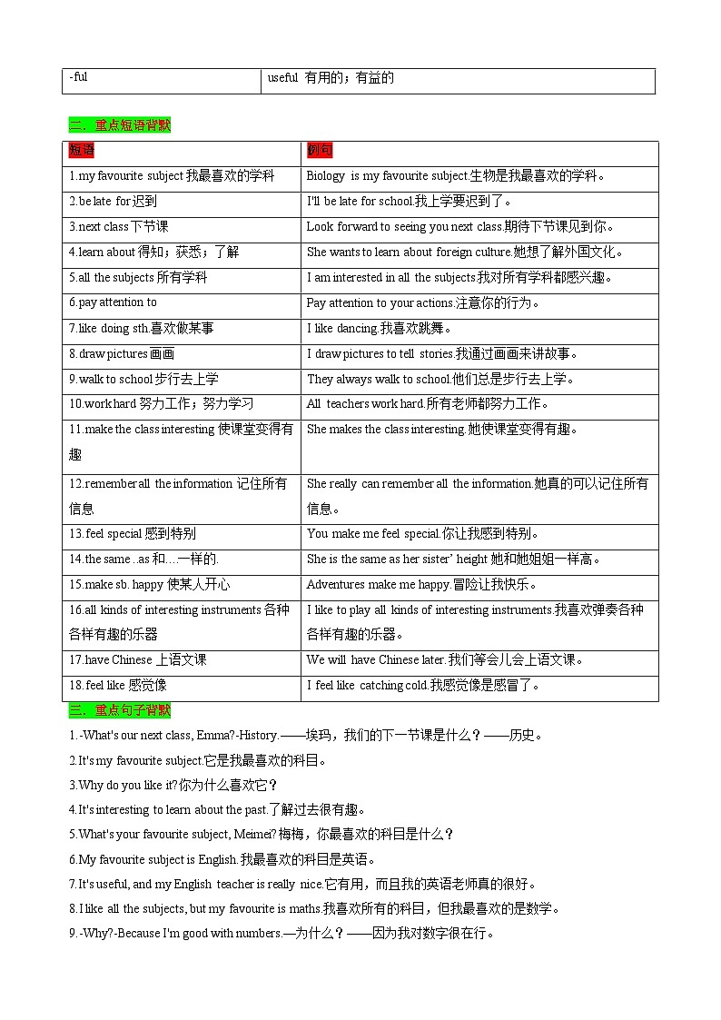 Unit4 My favourite Subject 知识清单（背诵版）第2页