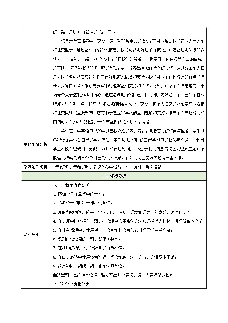 2024新人教七年级英语上册 Unit 1 You and Me（大单元教学设计）第2页