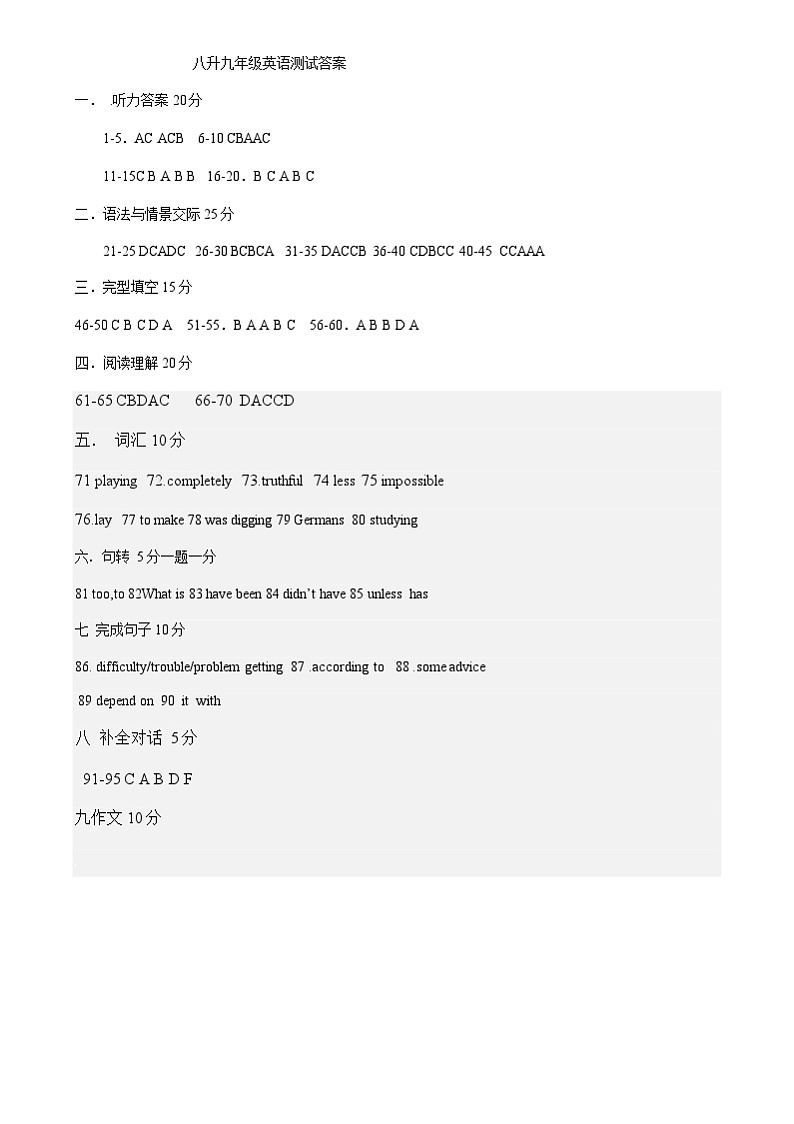 甘肃省武威市凉州区片区2024-2025学年九年级上学期开学检测英语试卷01