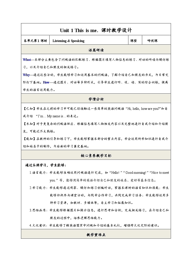 【新教材新课标】仁爱科普版英语七年级上册Unit1 Let`s Be Friends第1课时 Listening & Speaking 课件+单元整体教学设计01
