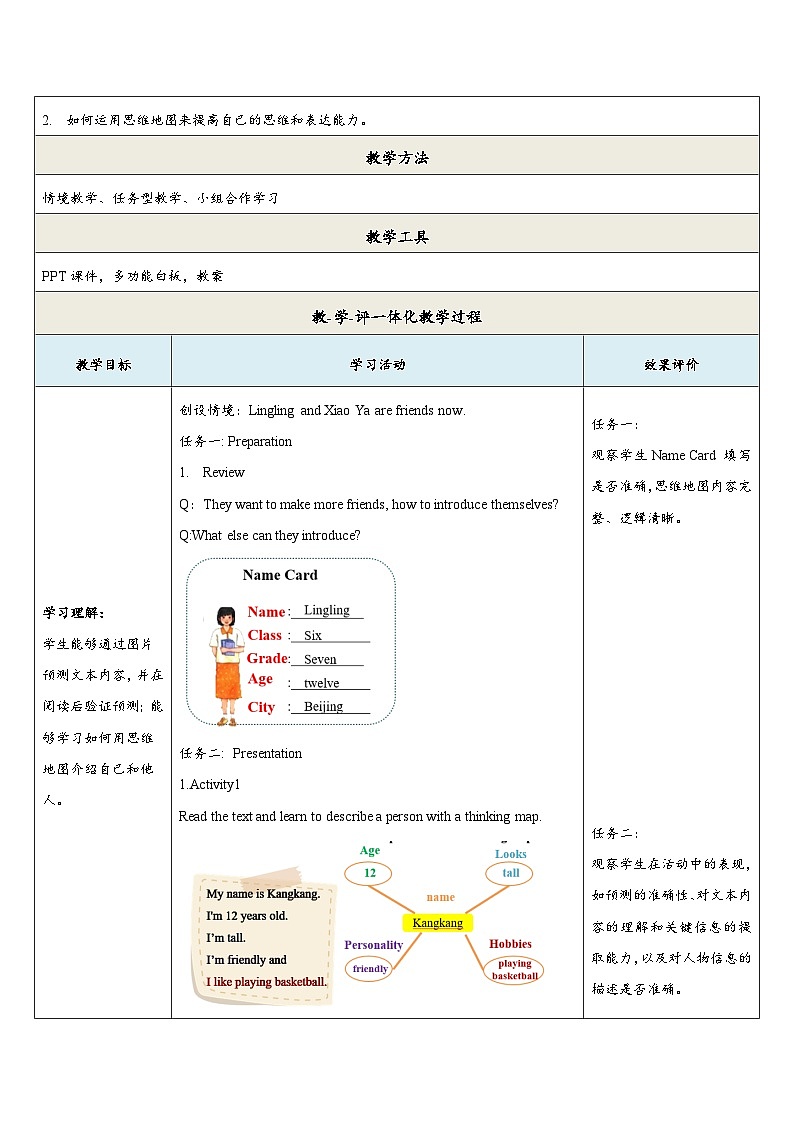 Unit 1 Let`s Be Friends（第3课时)Thingking skills& Reading strategies教学设计第2页