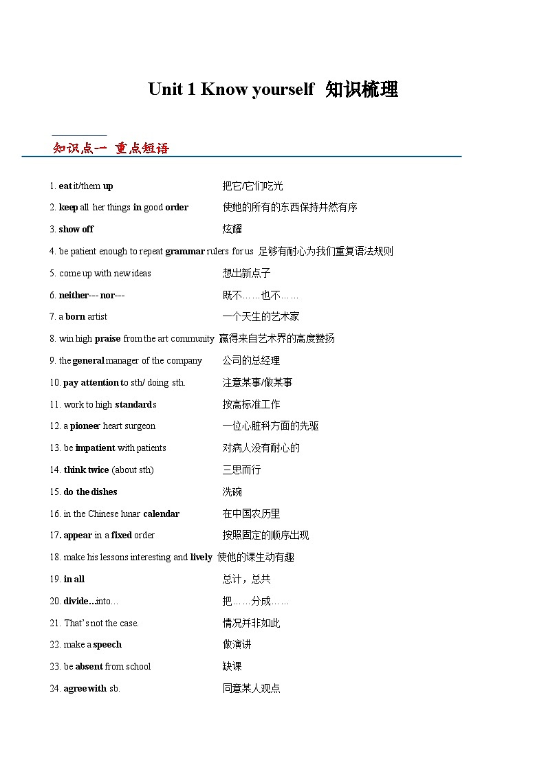 【单元复习】牛津译林版英语九上Unit 1 《 Know yourself》课件+单元测试+知识梳理01