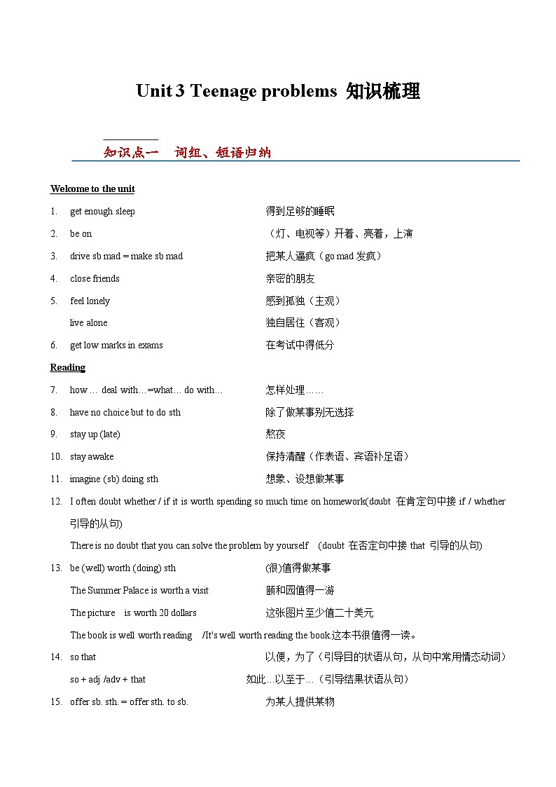 【单元复习】牛津译林版英语九上Unit 3 《Teenage problems》课件+单元测试+知识梳理01