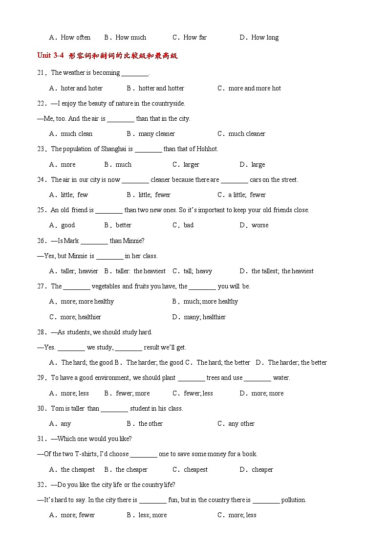 人教版初中英语八上 期末必考单元语法综合练习 (Unit 1-Unit 10)03