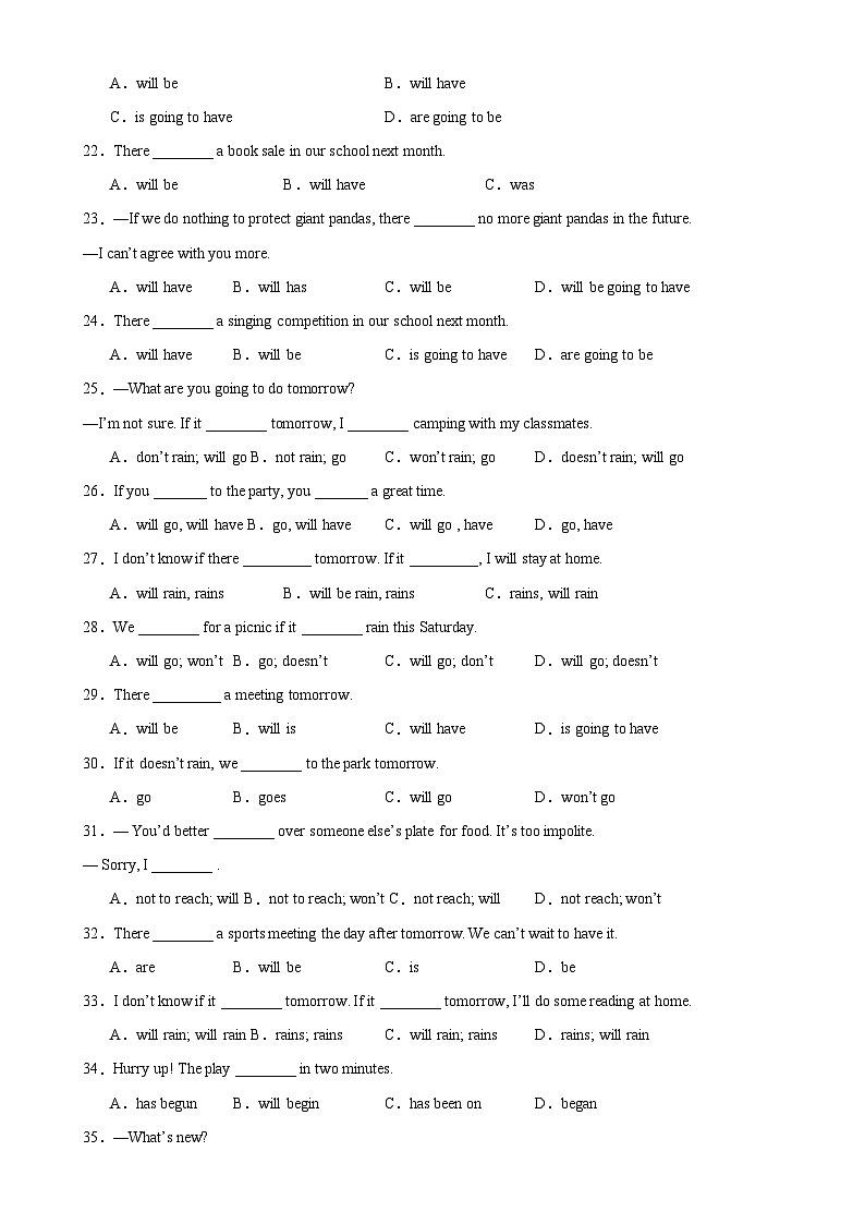 人教版初中英语八上 期末必考重点语法综合练习 练习(Unit 6-Unit 10)03
