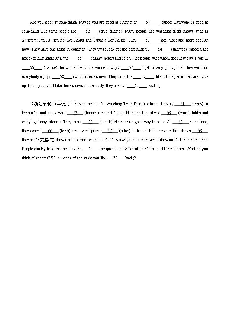 人教版初中英语八上 Unit4 单元话题语法填空专项练习03