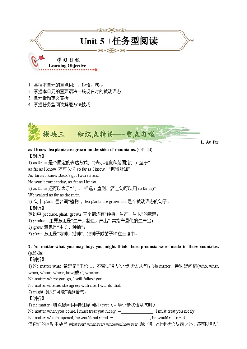 人教版初三英语-05 Unit5（知识精讲—重点句型+语法）练 学生版+教师版01