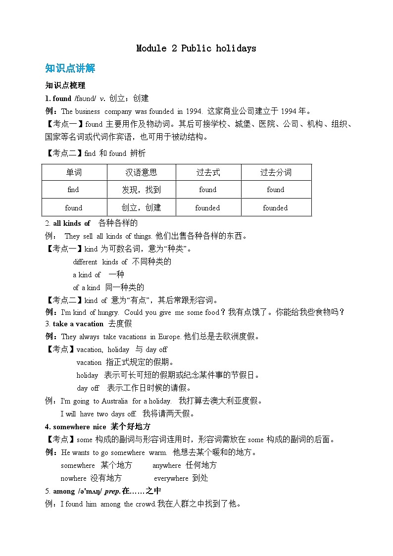 Module 2 Public holidays【弯道超车】暑假新九年级英语 知识点讲解+例题精炼（含答案）（外研版）01