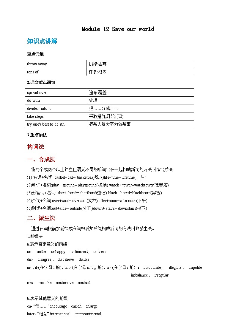 Module 12 Save our world【弯道超车】暑假新九年级英语 知识点讲解+例题精炼（含答案）（外研版）01