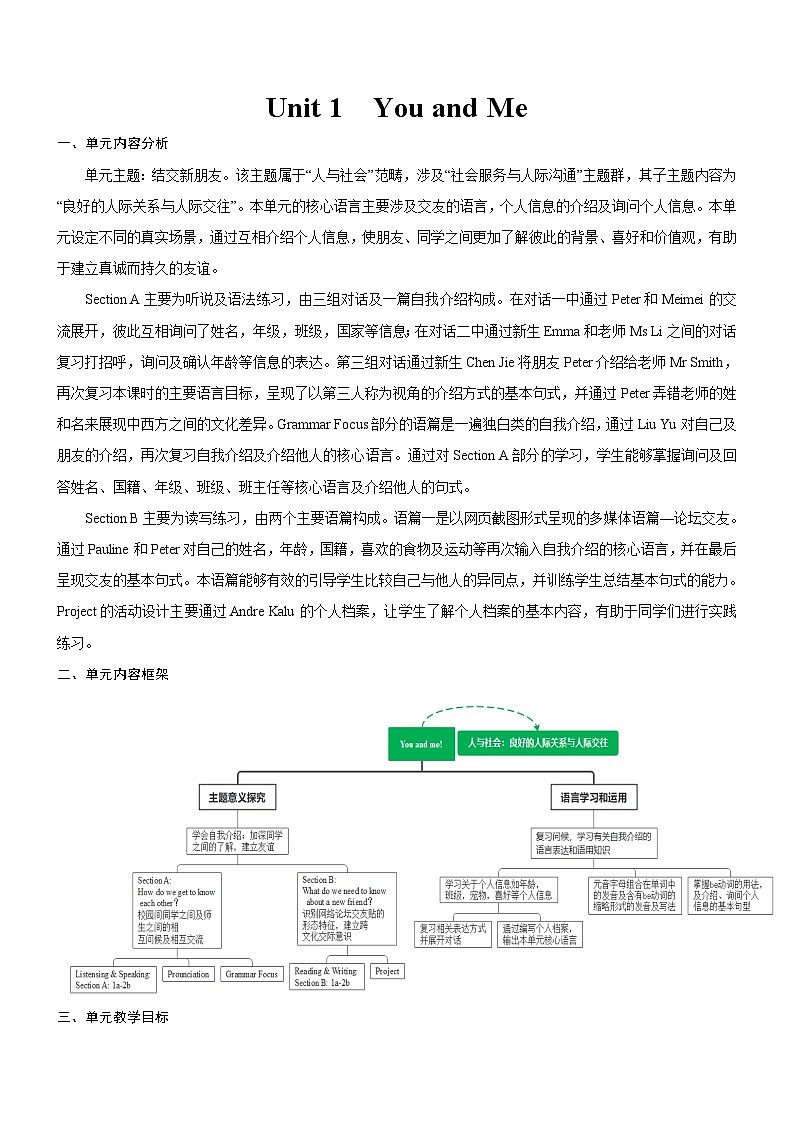 Unit 1 You and Me Period 1  Section A（1a-1d）教案-2024-2025学年人教版英语七年级上册01