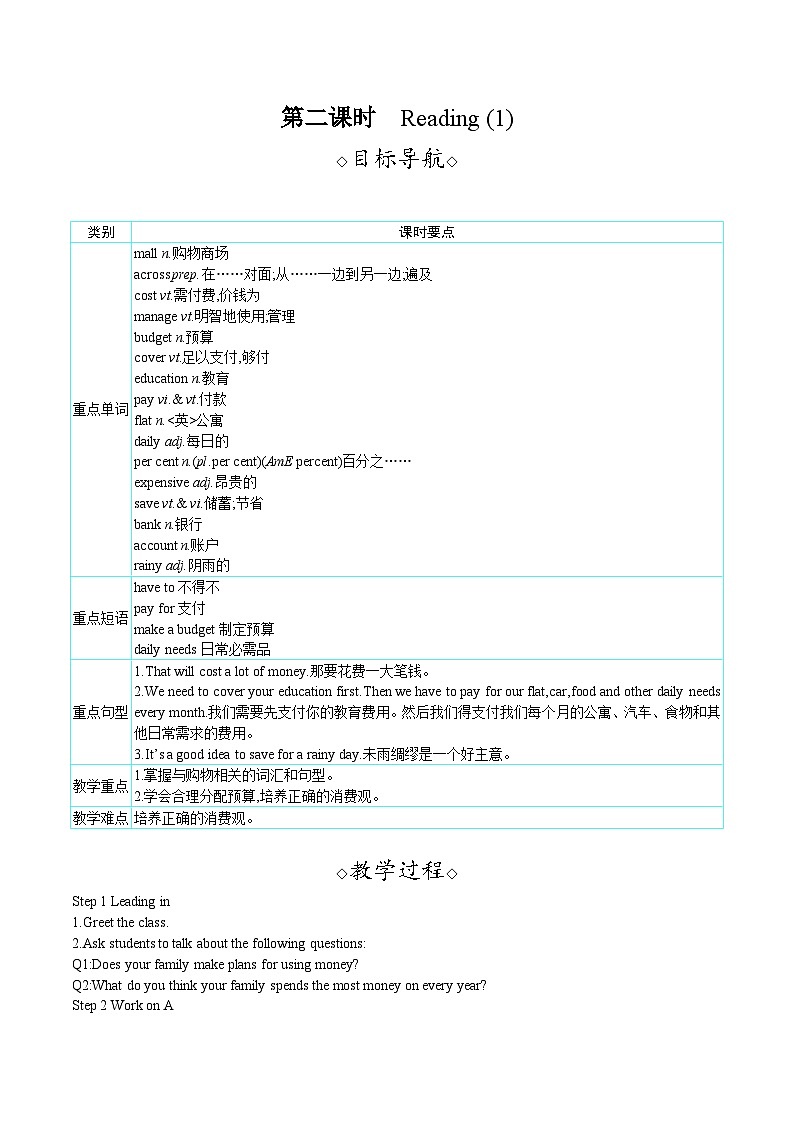 Unit 7 Be wise with money   第二课时　Reading+(1)第1页