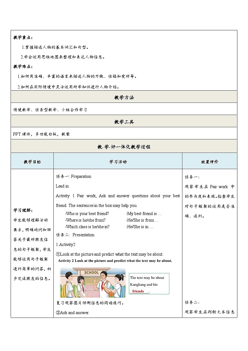 Unit 1 Let`s Be Friends（第4课时)Theme reading教学设计第2页