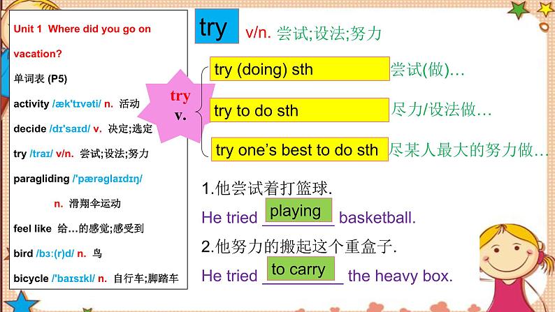 人教版八年级英语上册 Unit1 SectionB词汇精讲 课件07