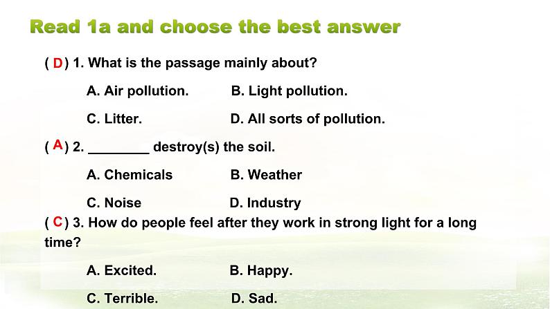 仁爱科普版英语九年级上册 Unit 2 STopic 1  Pollution has causes too many problems. Section D 课件+教案+练习+音视频08