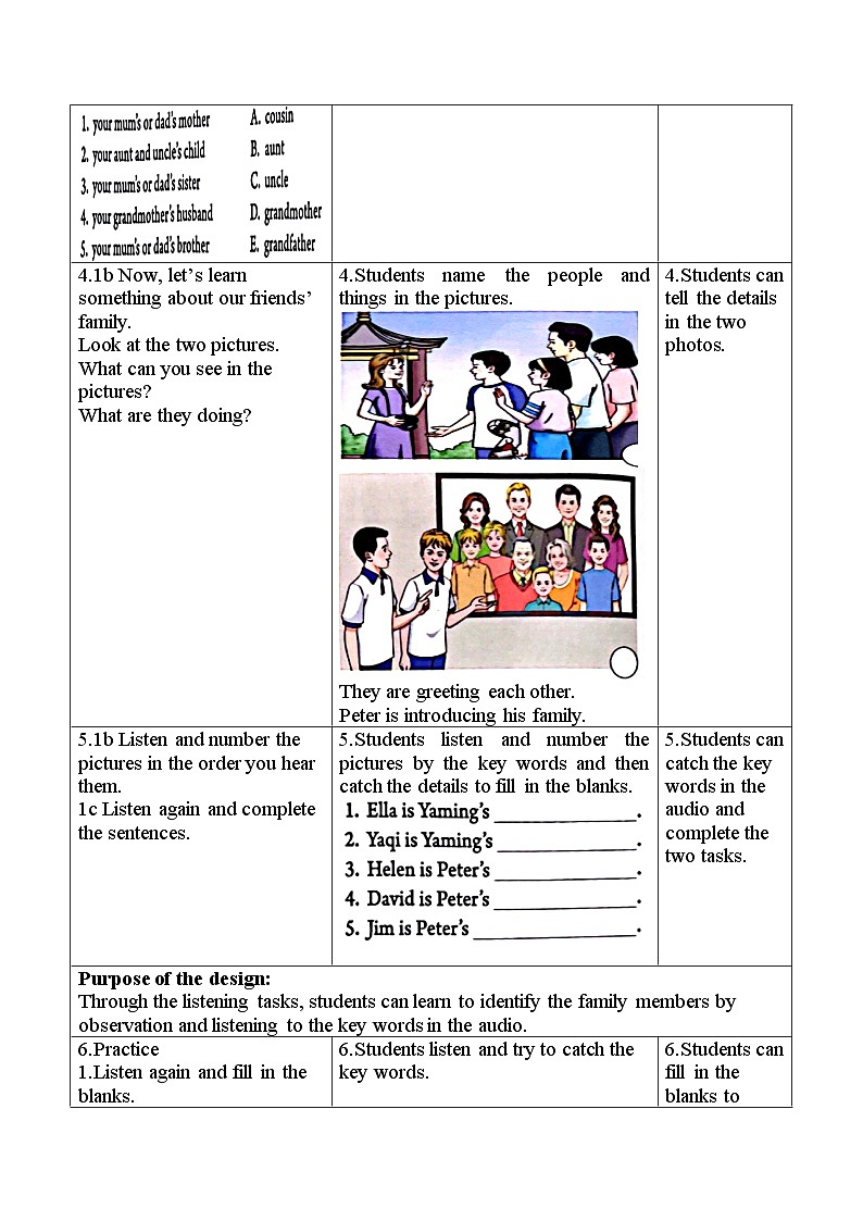 教学设计 人教版新教材7上  Unit 2 We're Family  Section A 1a-1d03