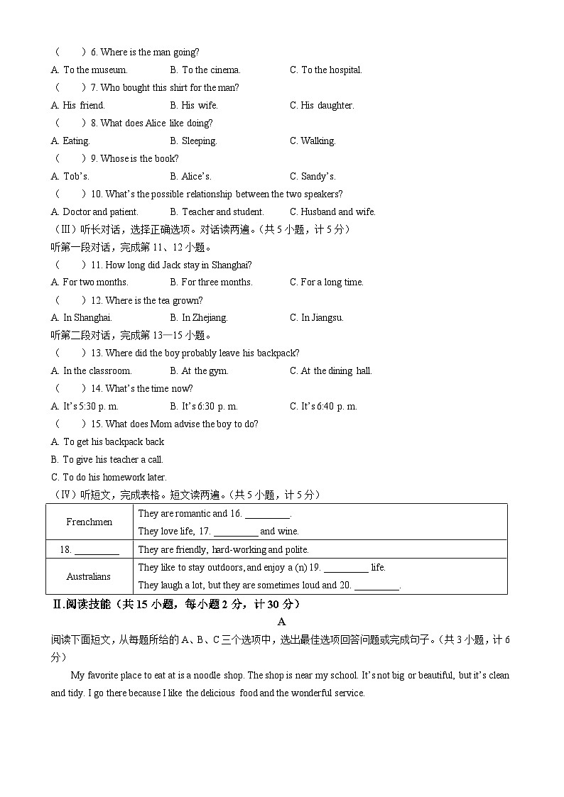 2024年湖南省衡阳市蒸湘区中考英语模拟试卷02