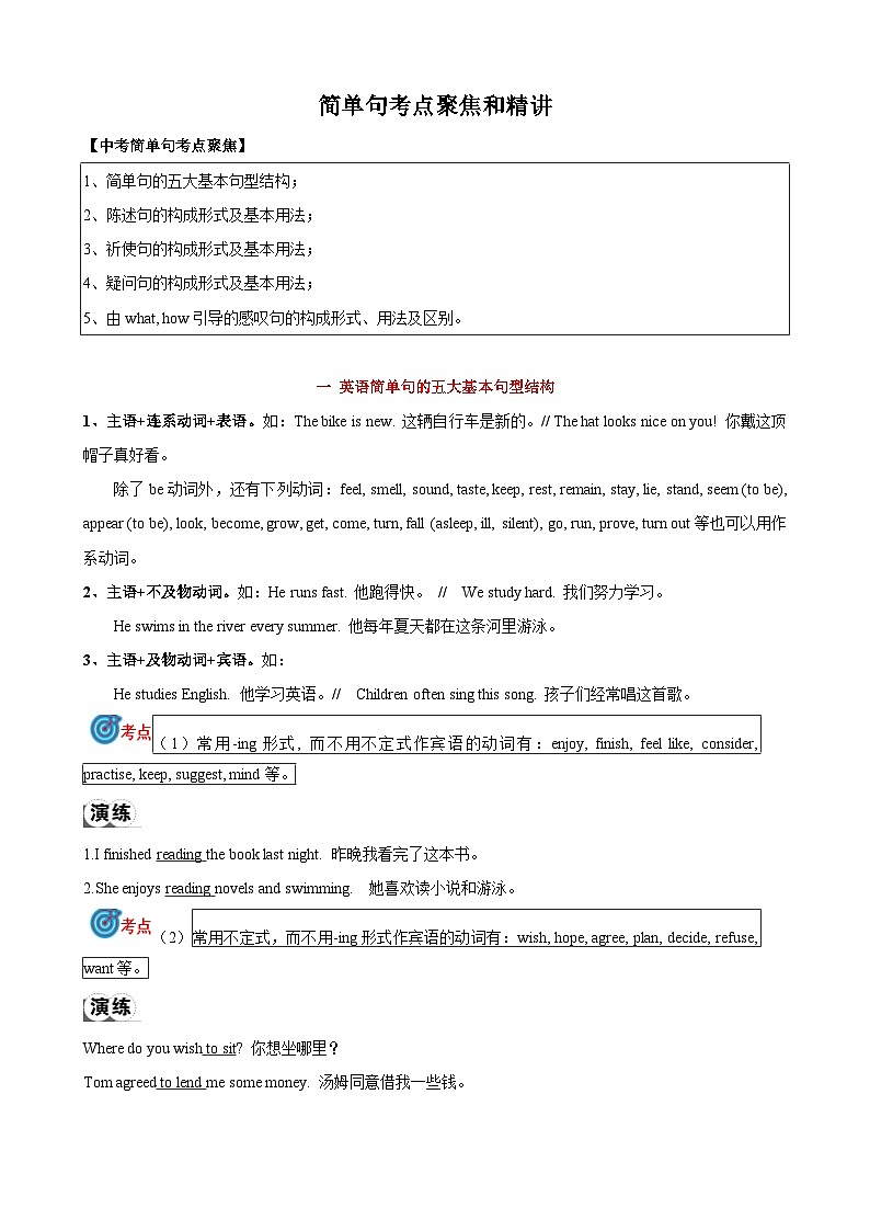 专题13.简单句考点聚焦和精讲-中考英语语法复习（解析版）第1页