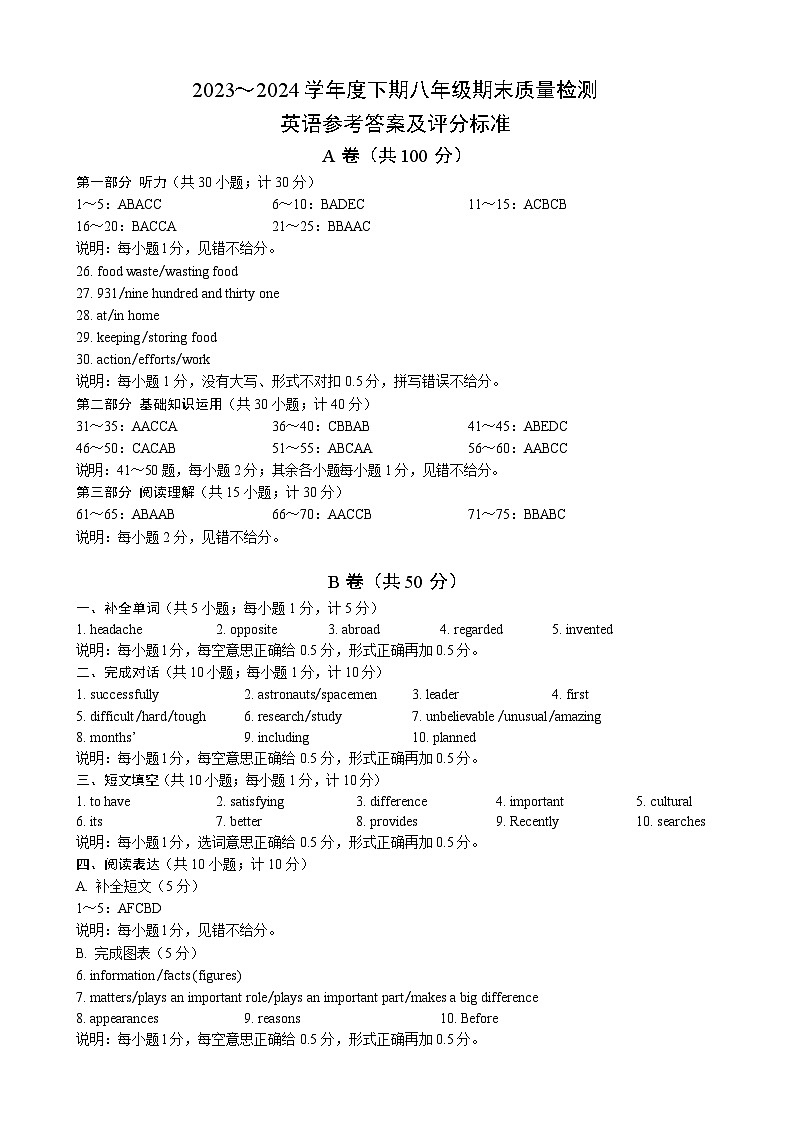 (教研室)四川省成都市邛崃市2023-2024学年八年级下学期期末质量检测英语试题01