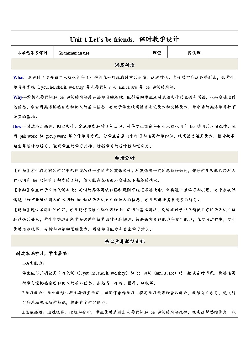 【新教材新课标】仁爱科普版英语七年级上册Unit1 Let's Be Friends!第5课时Grammar in use 课件+单元整体教学设计01