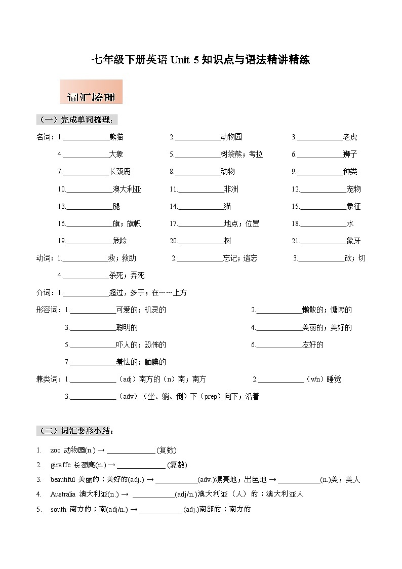 人教版七年级下册英语Unit 5知识点梳理及语法讲义（教师版+学生版）01