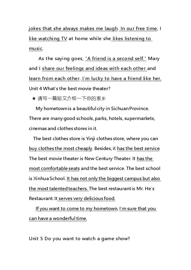 人教版八年级上册英语期末复习各单元话题作文范文03