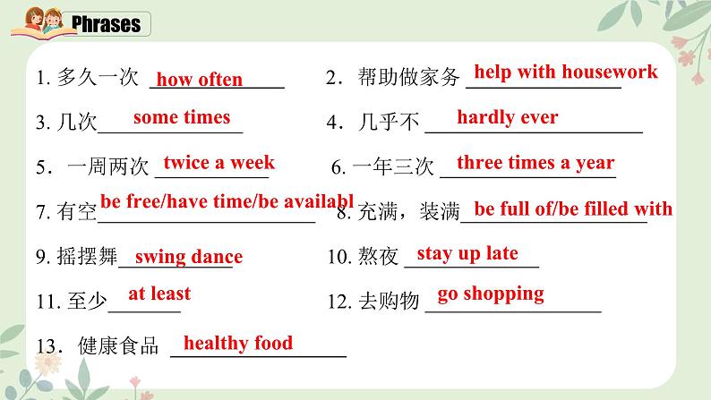 人教版初中英语八年级上册Unit 2 How often do you exercise ？（单元复习课件）08