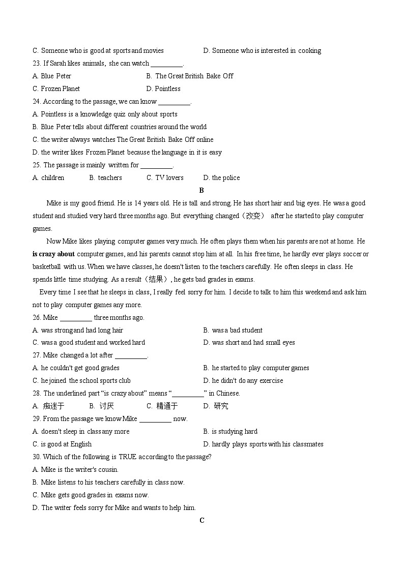 河南省驻马店市驿城区第二初级中学2023-2024学年八年级上学期期中英语试题第3页
