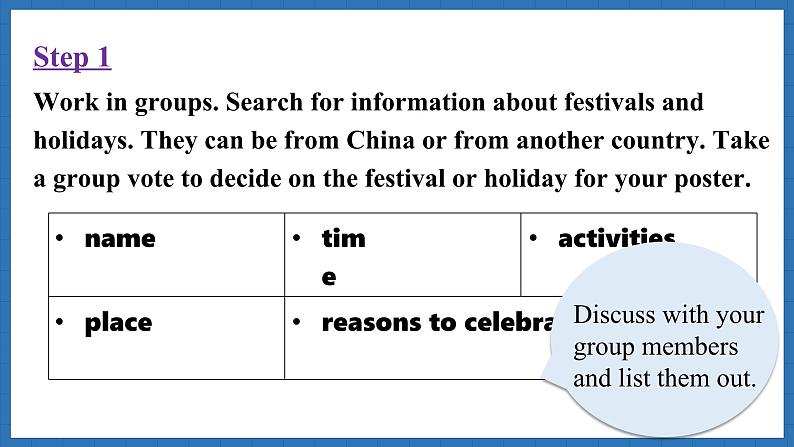 Unit 4  Time to celebrate Lesson 5 Presenting ideas(课件)--2024-2025学年外研版(2024)英语七年级上册第6页