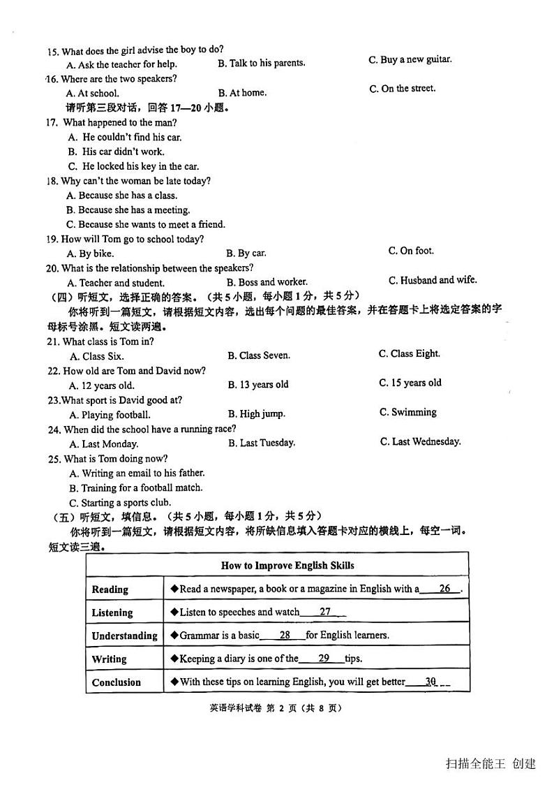 2023-2024学年广西南宁市银海区三雅学校九年级（上）月考英语试卷（12月份）02
