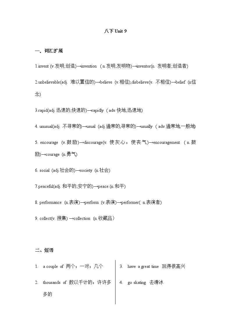 人教版八年级下册Unit9 Have you ever been to a museum 词汇扩展及重点知识讲义第1页