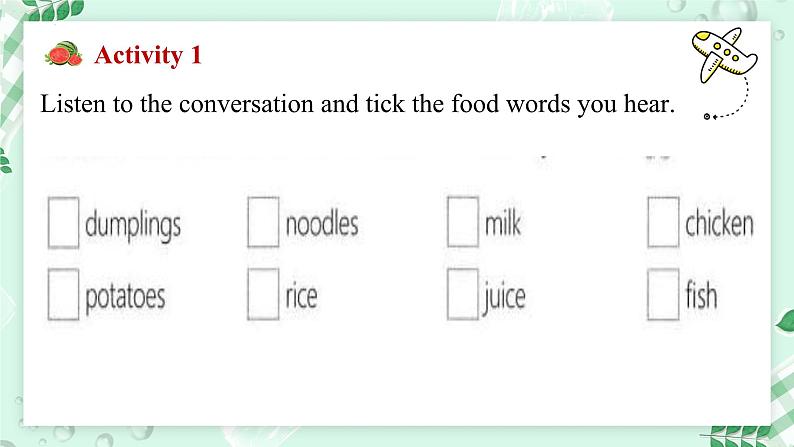 冀教版2024七年级上册英语Unit 2 Learning English is fun！Lesson 3   Food words are interesting!课件03