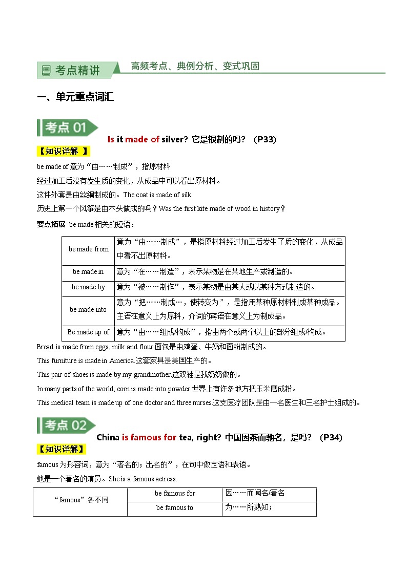 人教版九年级全一册英语Unit 5 What are the shirts made of（单元知识清单）02