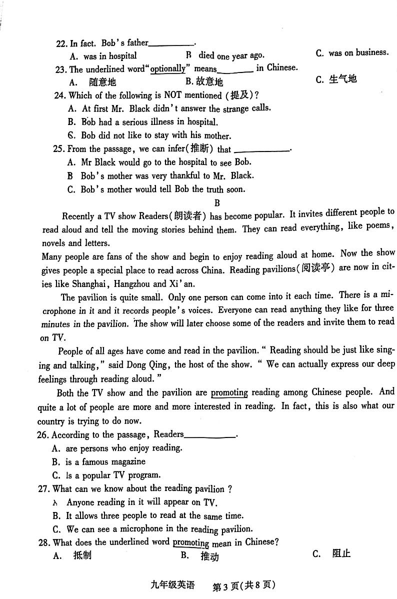 河南省洛阳市伊川县2021-2022学年九年级上学期期中考试英语试题第3页