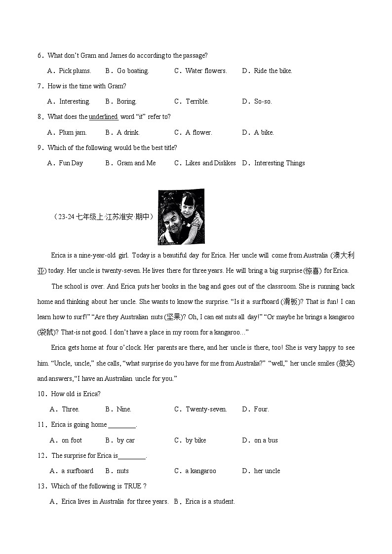 七年级上册英语Unit 2 Meet  My Family  单元话题阅读理解练习（仁爱科普版2024）第2页