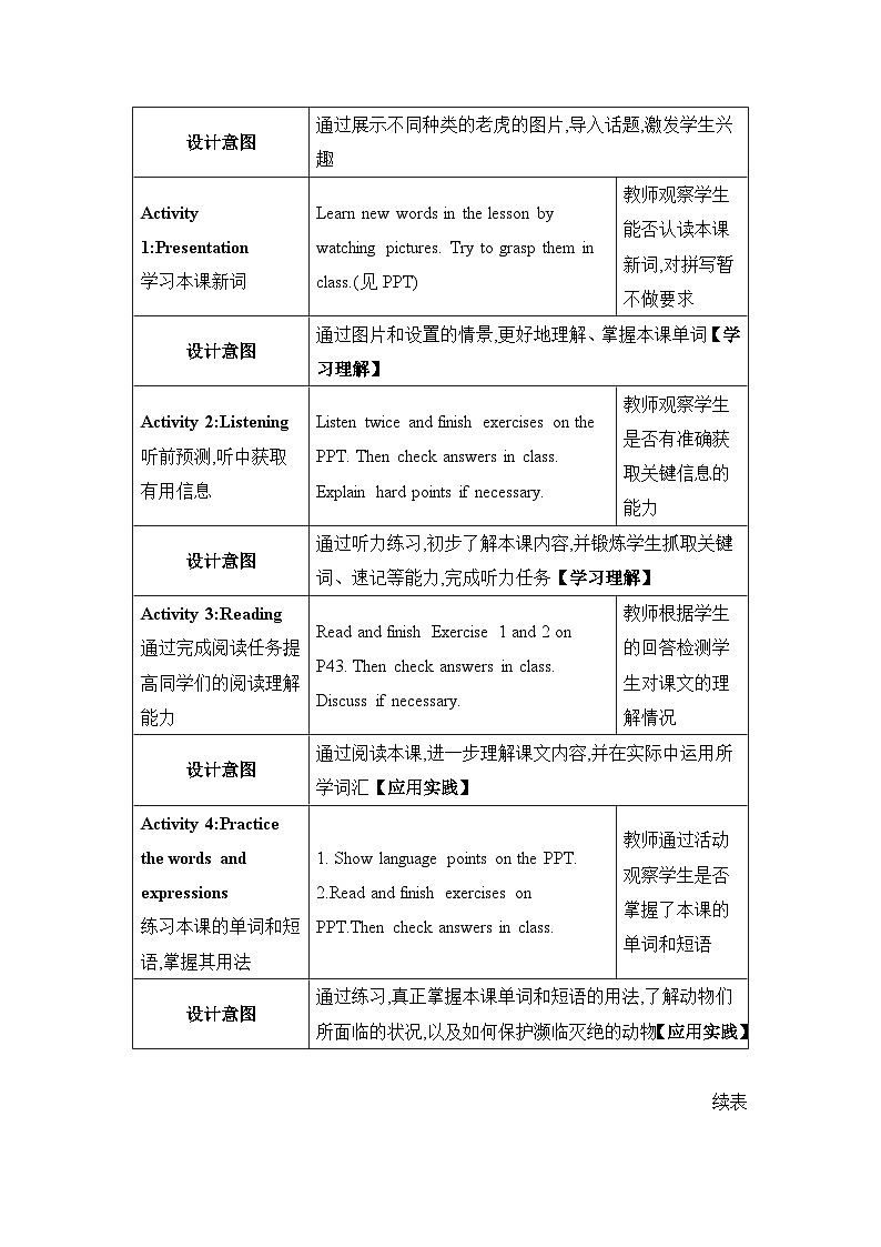Unit 3 Lesson 17 Save the Tigers教案 第2页