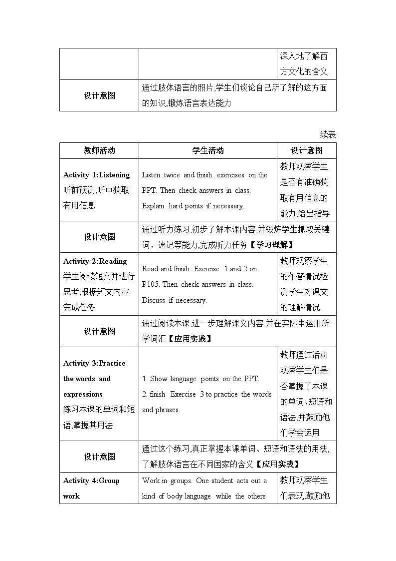 Unit 7 Lesson 40 Body Language 教案第2页