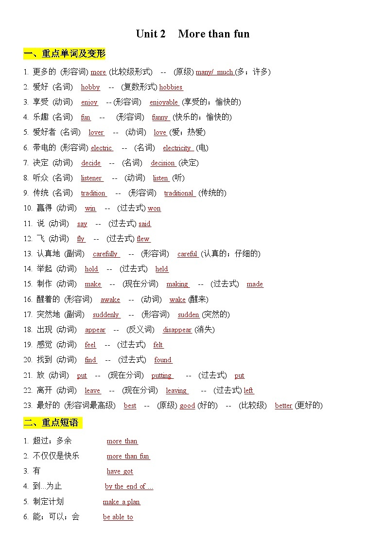 新外研版初中英语七上第二单元 - 复习知识点题纲第1页