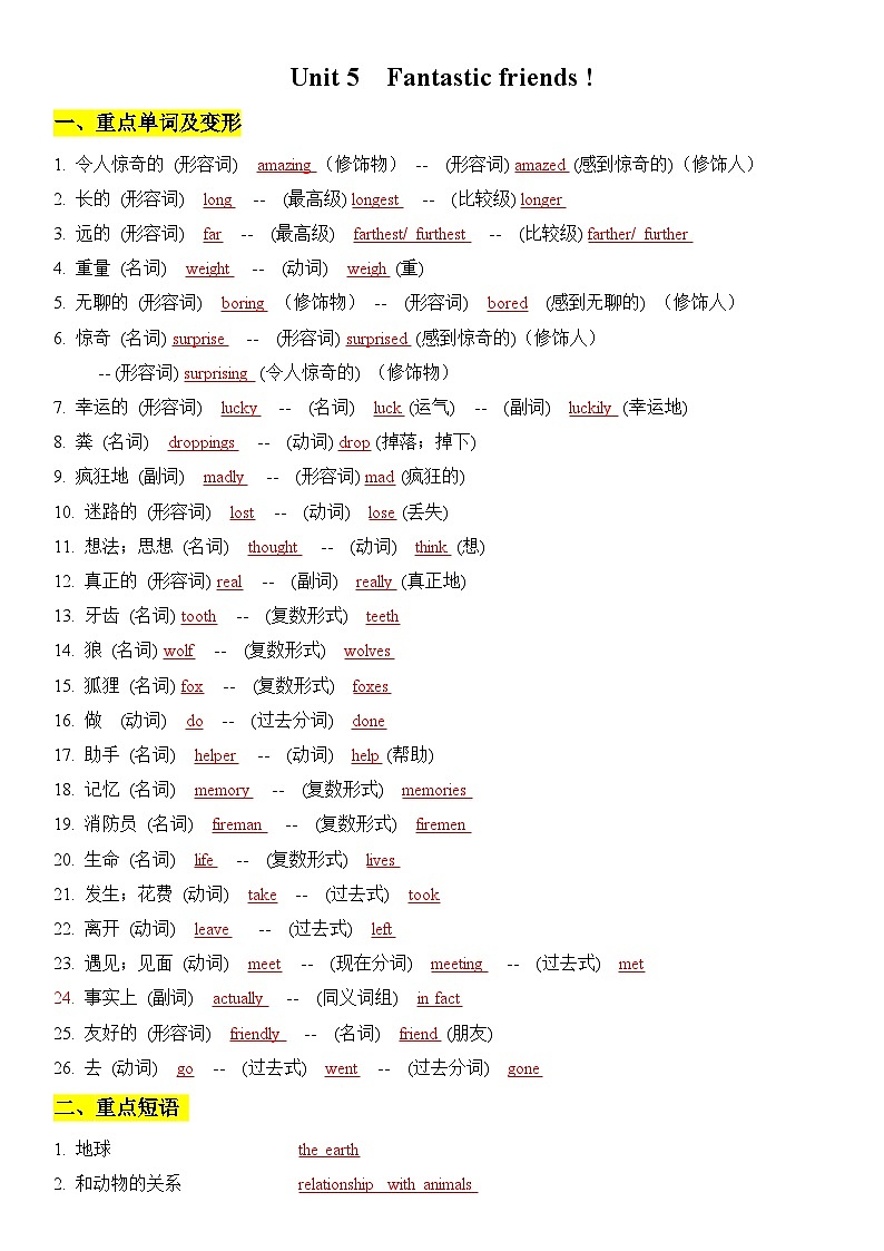 新外研版初中英语七上第五单元 - 复习知识点题纲01