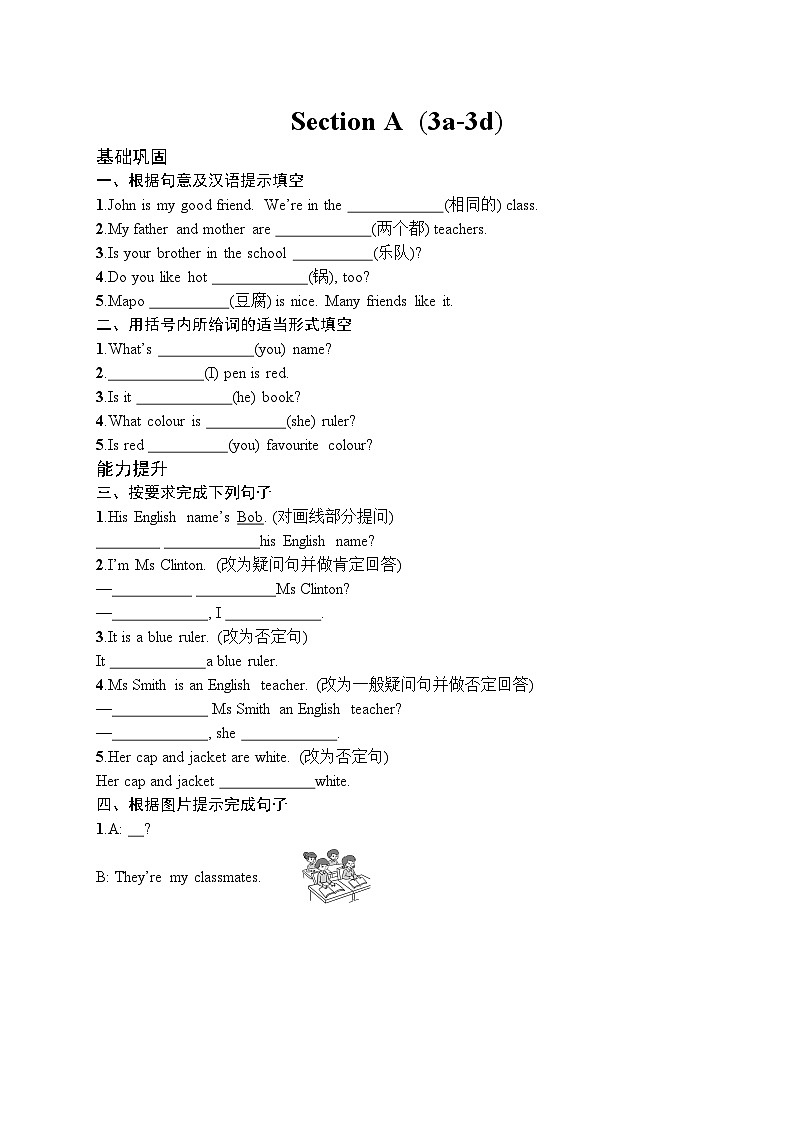 Unit 1　You and Me Section A　(3a-3d)（同步练习） 2024-2025学年人教版（2024）英语七年级上册第1页