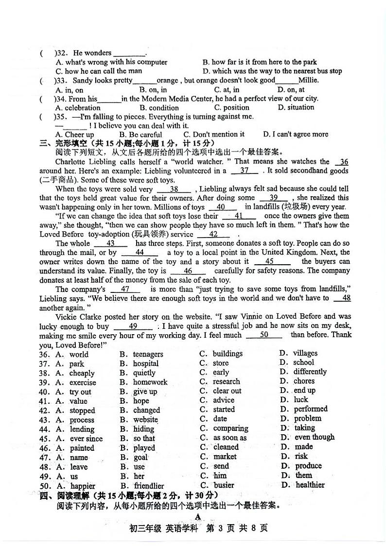 初三英语素养第3页