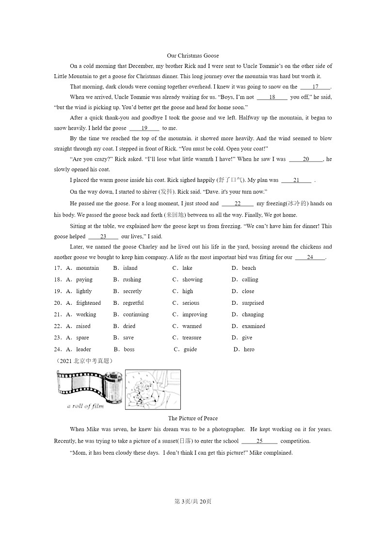 [英语]2015～2024北京中考真题分类汇编：完形填空第3页