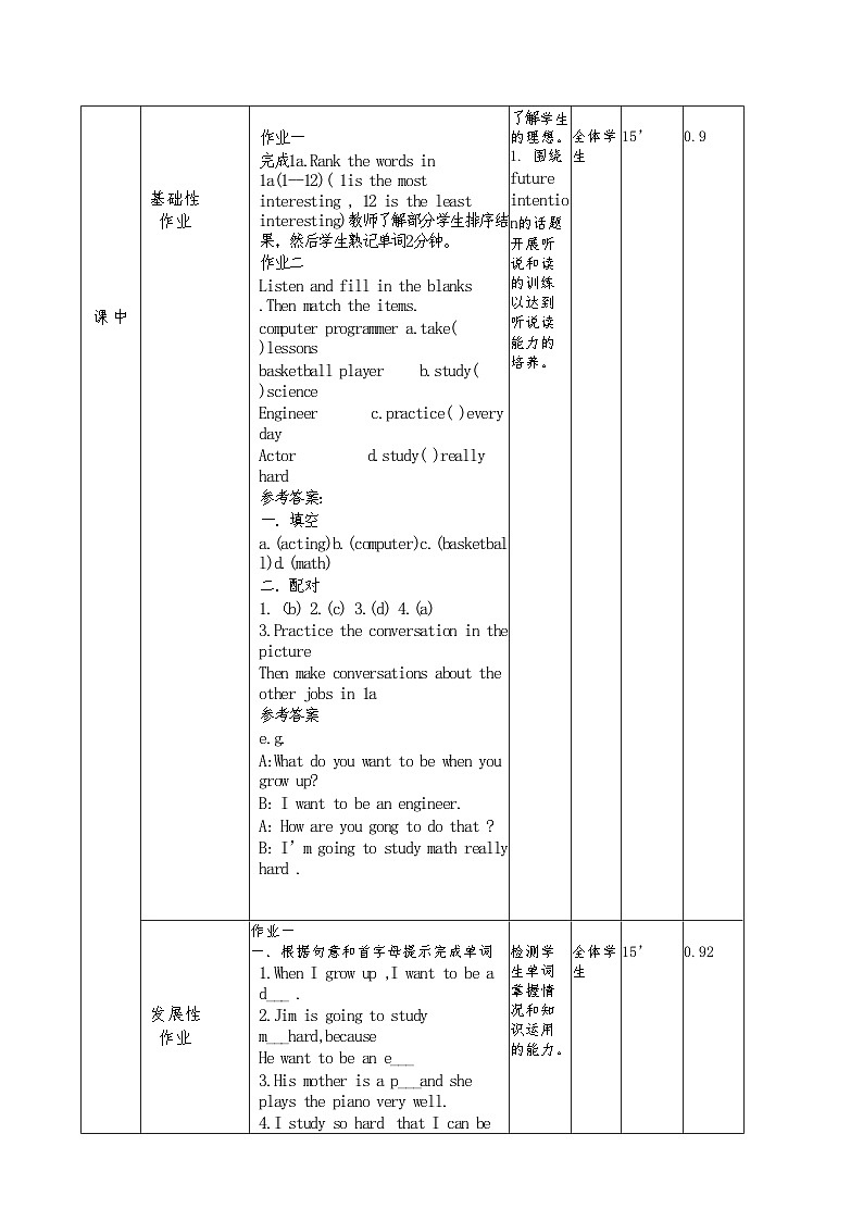 人教版初中八年级上册英语Unit6 I am going to study computer science作业设计及答案第2页