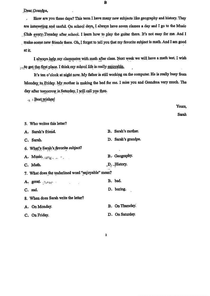 辽宁省沈阳市第七中学2024-2025学年七年级上学期10月月考英语试卷第2页