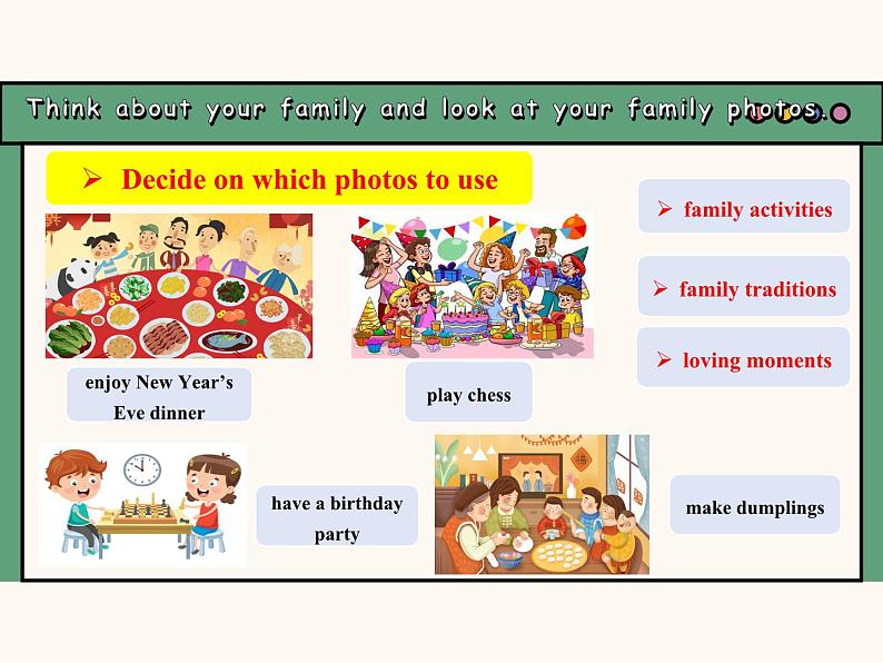主题情境2024新教材课件 Unit 3 Family ties Presenting Ideas&Reflection (含音视频）外研版英语七上第6页