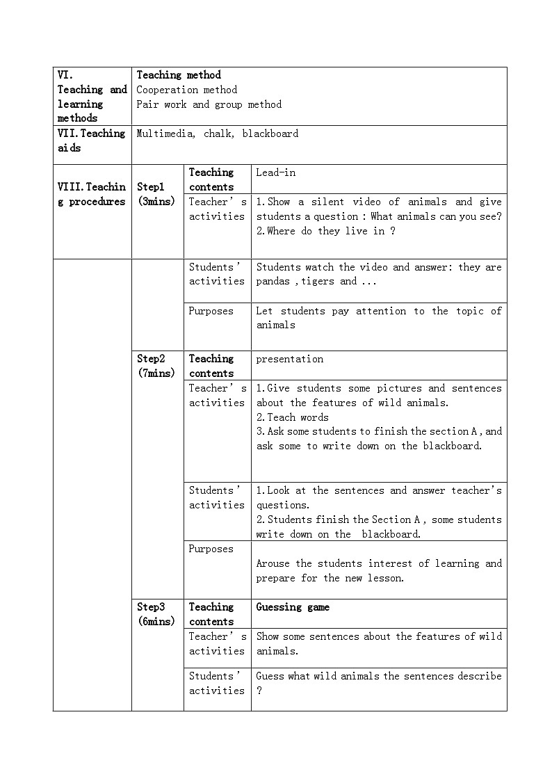 译林版英语八年级上册unit 5 Wild animals(welcome to the unit)教案第2页
