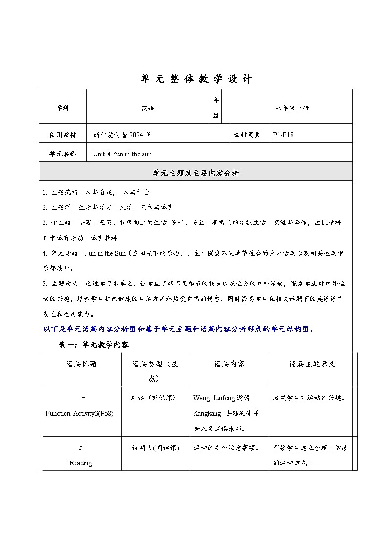 【新教材新课标】仁爱科普版英语七年级上册Unit4 Fun in the sun!第8课时Project and Review课件+单元整体教学设计+音视频素材01