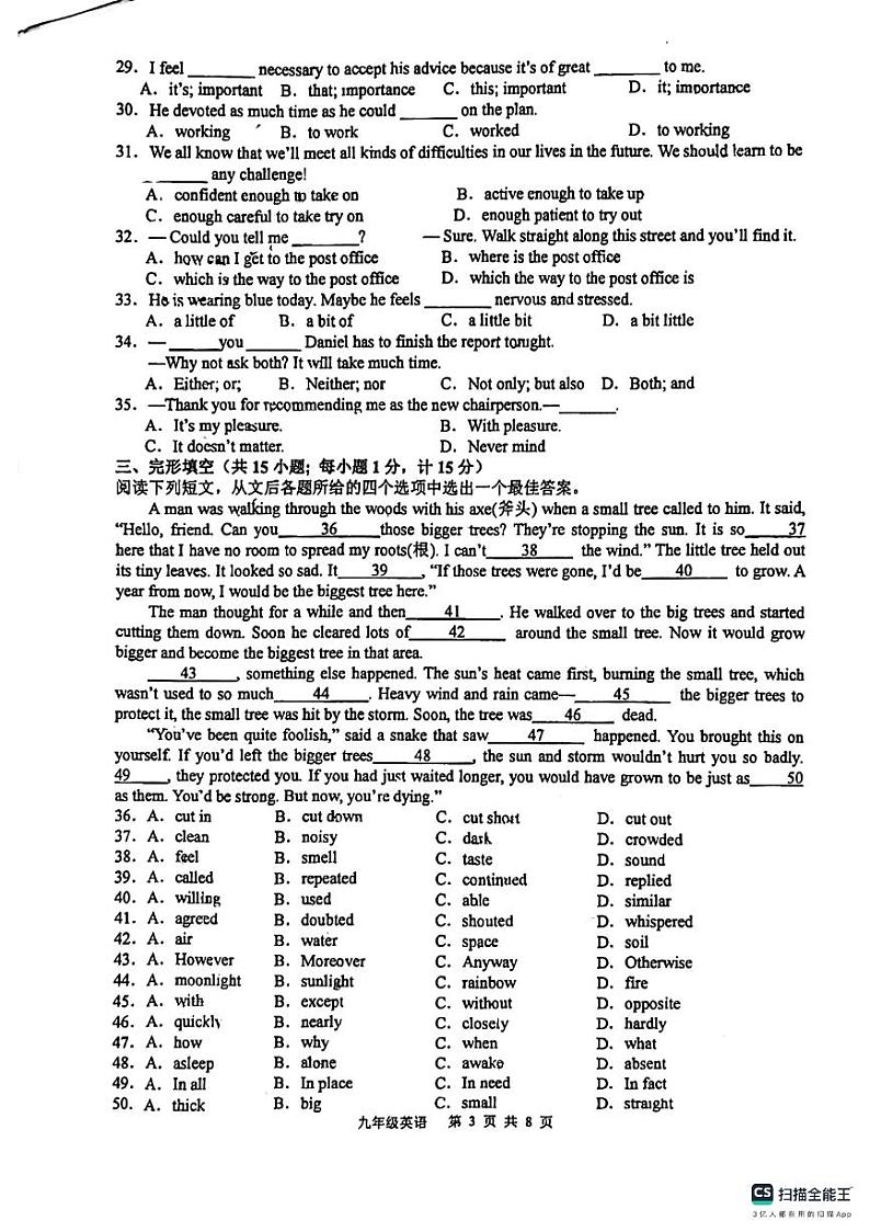 江苏省扬州市维扬中学2024-2025学年九年级上学期10月月考英语试卷第3页