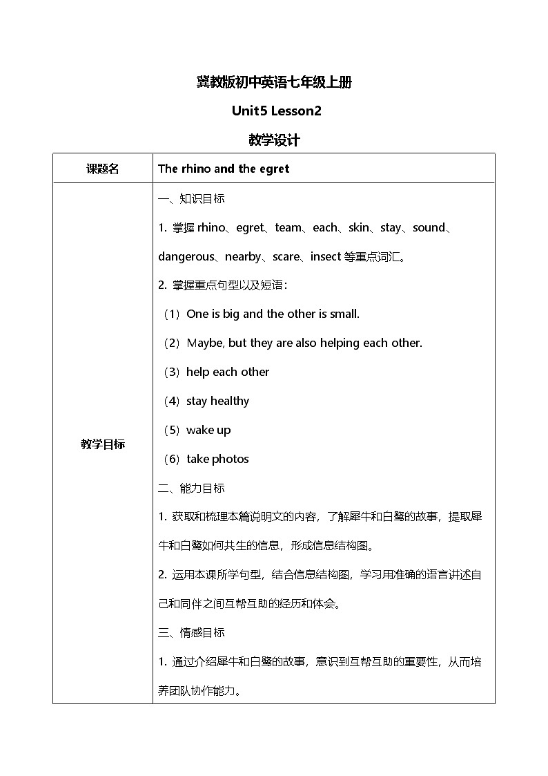 Unit 5 Animal friends Lesson 2 教案 2024-2025学年冀教版英语七年级上册01