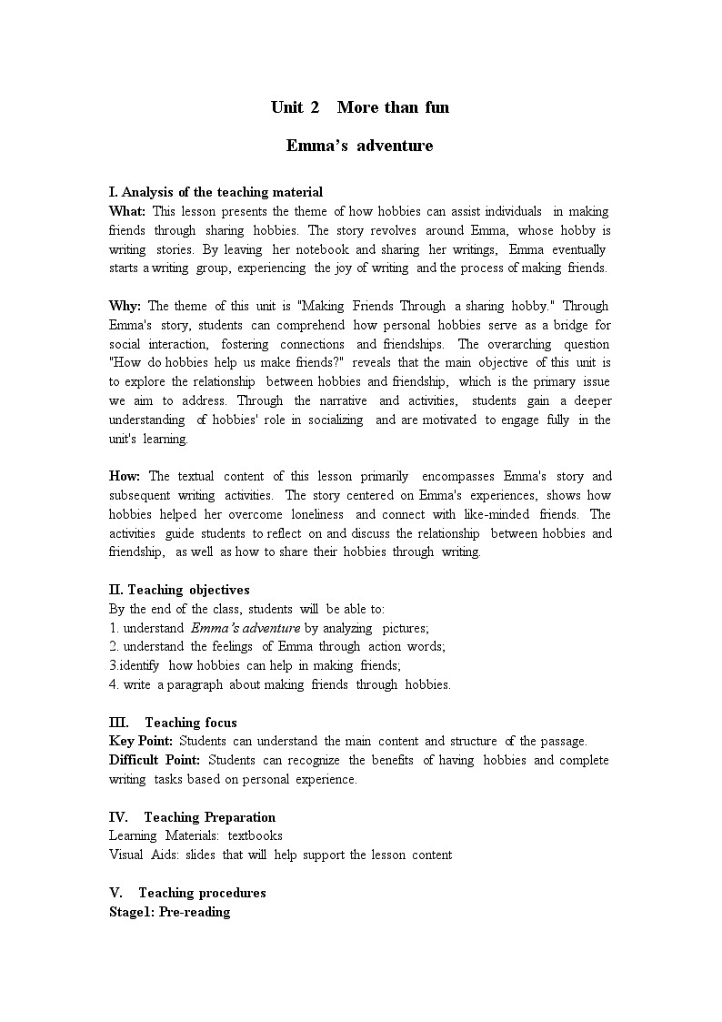 【优质阅读写作公开课课件+新课标全英教学设计】Unit2 More than fun Developing ideas Reading for writing Emma's adventure（含音频）新外研版七上英语01