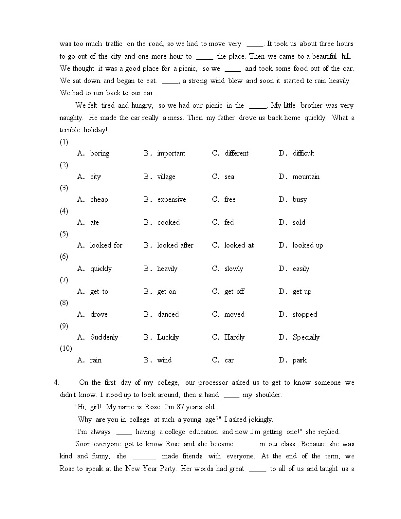 2024-2025学年人教版八年级英语上册期中复习之Unit1完形填空专项练习-4第3页